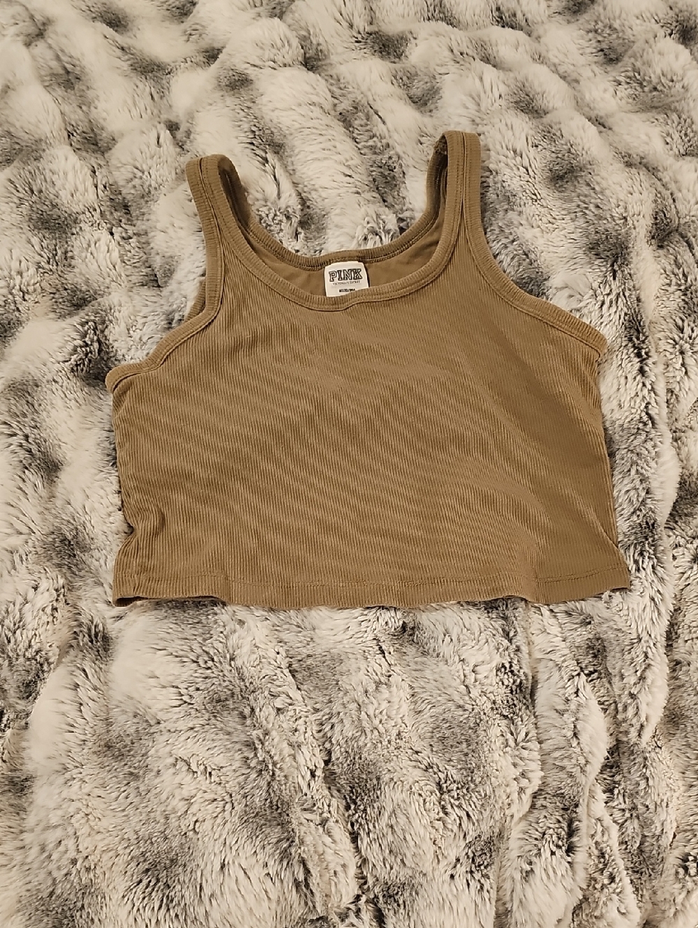 PINK Victoria's Secret Ribbed Cropped Tank in Olive Brown